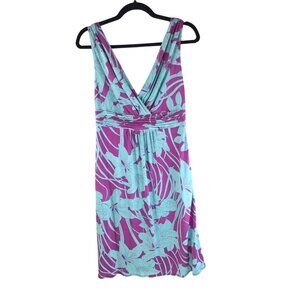 T Tahari Dress A Line V Neck Sleeveless Floral Blue Purple S